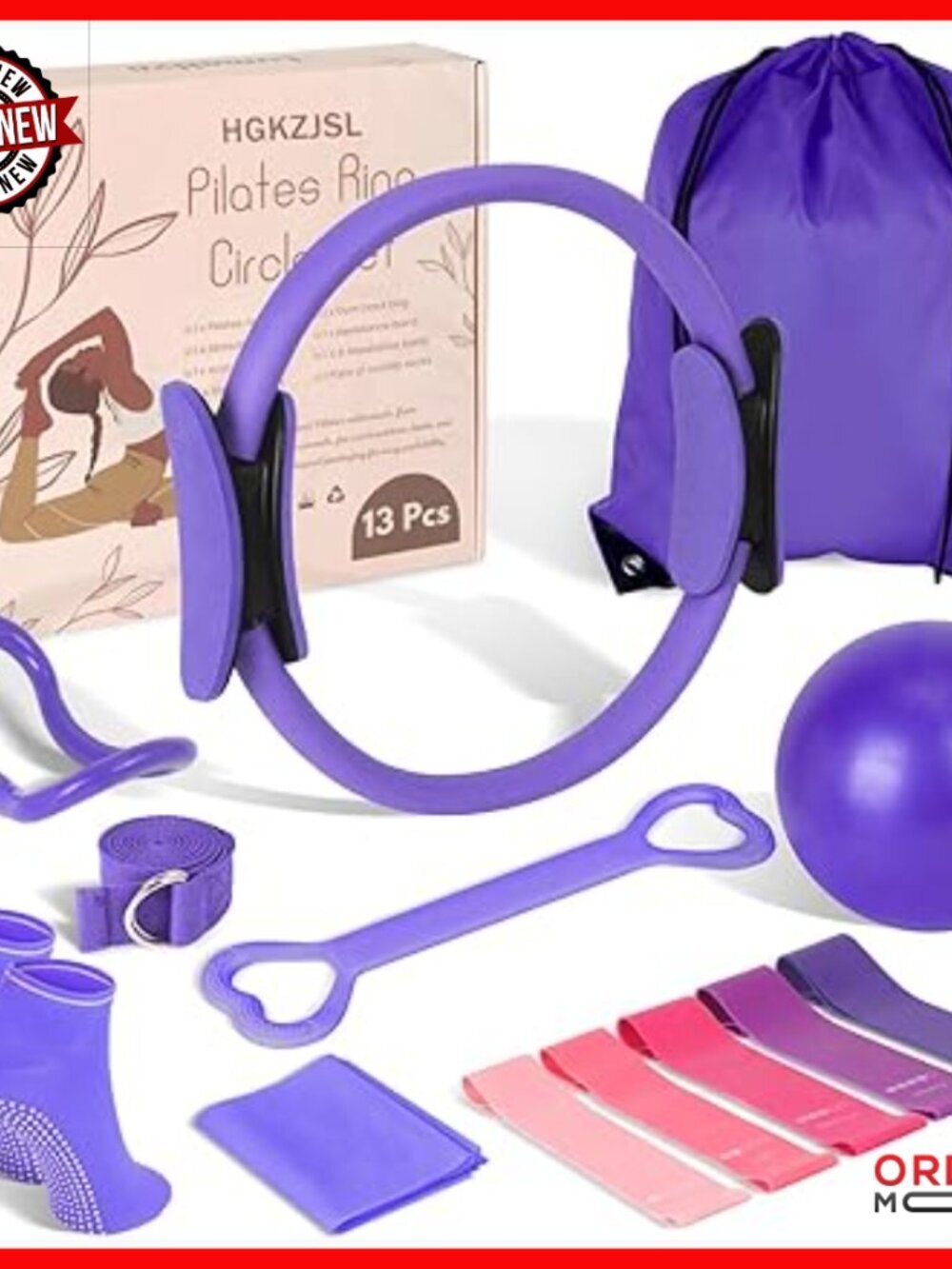 13-Piece Pilates Kit with Ring Ball Bands Socks Home Gym Equipment